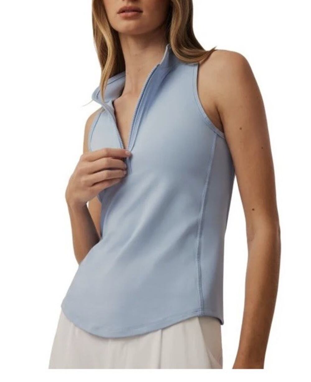 Greyson Womens Sleeveless Vesta Mock Neck Golf Top Blue Sz M NEW $98